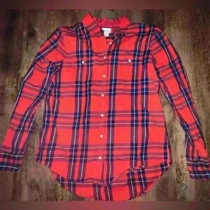 Stylus long sleeve dark orange and blue flannel button up shirt